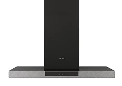 Haier I-Link HATS9DS2XWIFI- Hotte aspirante 90 cm, WIFI, puissance 746 m3/h, 4 vitesses, silencieux 64 db, filtres carbone, 3 filtres anti-graisse, verre noir avec façade inox 547-1027 x 900 x 504mm