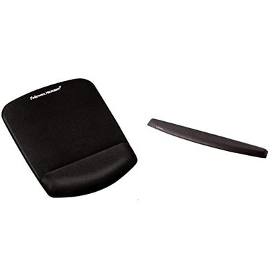 Fellowes PlushTouch Mouse Mat with Wrist Support Featuring Microban Antimicrobial Protection, Black & 9178201 - Ergo Mouss' Keyboard Wrist Rest - Black - Pack of 1