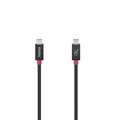 Hama | Cable USB C de 1 metro (Transferencia de datos de hasta 40 Gbit/s, Doble blindaje, Delgado y compacto, Protección optimizada contra torceduras) Color Negro y Rojo