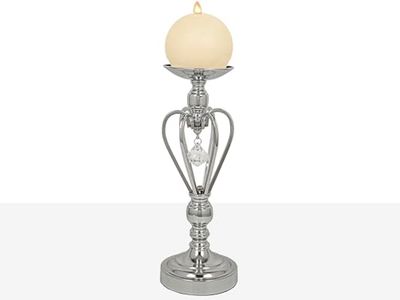 PORTAVELA LISO METAL PLATEADO BOLA VIDRIO
