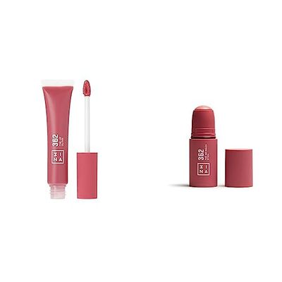 3INA MAKEUP - The Lip Gloss 362 + The No-Rules Stick 362 - Rosa - Effetto Specchio - Look Lucido - Apparenza Cremosa - Blush in Crema Rosa con Acido Ialuronico - Vegan - Cruelty Free