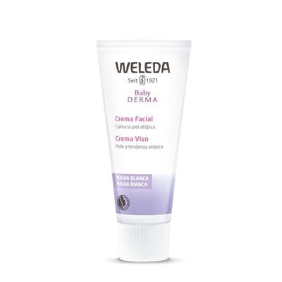Weleda Creme facial de malva branca, cuidado calmante, cor vermelha e coça, com óleo de coco e malva branca, pele hipersensível e atópica, vegana, sem perfume, 50 ml