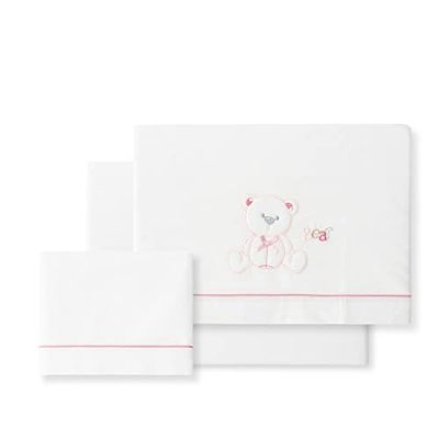 Set 3 pezzi - Lenzuolo culla - Orso Lazo bianco rosa