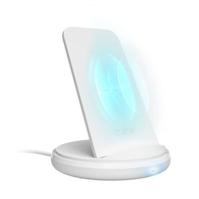 SBS Draadloze oplader, 10 W, met standaard, voor iPhone, Samsung, Oppo, Xiaomi, Huawei, USB-C/USB-A-stroomkabel, wit