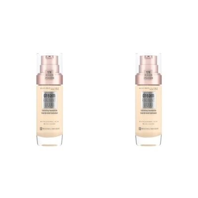 Maybelline Foundation, Dream Radiant Liquid Hydrating Foundation with Hyaluronic Acid and Collagen, Lightweight, Medium Coverage Up to 12 Hour Hydration, 01 Natural Ivory, 30 ml (Pack of 2)