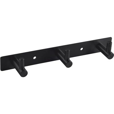 ALLES IM GRIFF Linosa Coat Rack with 3 Coat Hooks, Width 195 mm, Wall Hooks for Screwing on, Coat Hooks Wall, Matt Steel Black