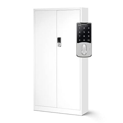 Jan Nowak Armoire à dossiers C003 de Bureau avec Serrure à Combinaison métallique en Acier revêtu par Poudre 185 cm x 90 cm x 40 cm (Blanc)