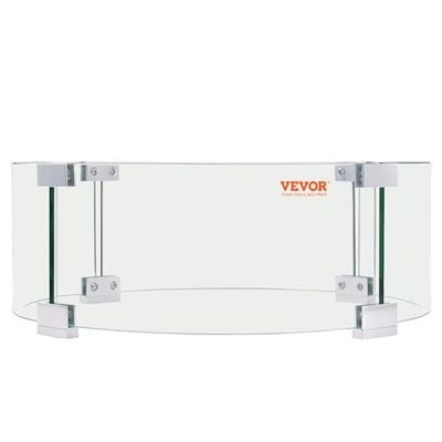 VEVOR Pare-Vent pour Foyer, 435x170 mm Pare-Vent en Verre Trempé pour Brasero Écran de Protection Rond Pare-Flamme Transparent Coupe-Vent Stable Épaisseur 6 mm pour Propane, Gaz, Extérieur, Terrasse