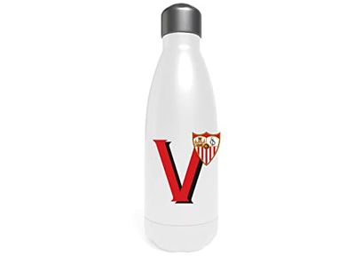 Sevilla - roestvrijstalen waterfles, trommel, veldfles, hermetische afsluiting, letter V, 550 ml, witte kleur, officieel product (CyP Brands)