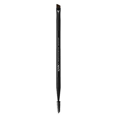 NYX Professional Makeup Pennello sopracciglia Pro Dual Brow Brush, Pennello doppio con setole angolate e pettinino, Nero