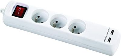 Dio Extensão com interruptor 3 tomadas 2P + 2 portas USB 5 V DC 1,4 m