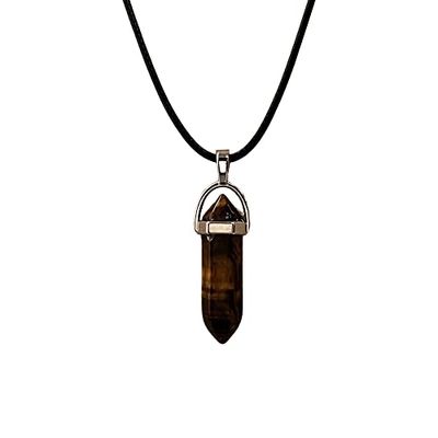 VIE Double Point Pencil Pendant, Black String (Tiger's Eye)
