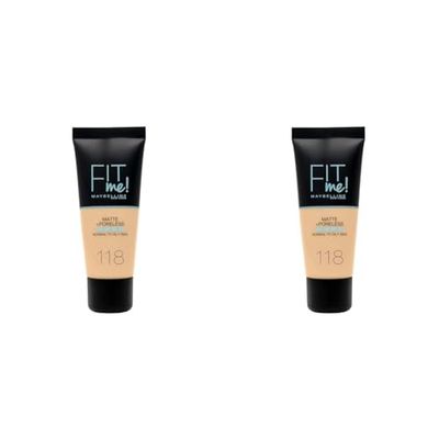 Maybelline New York Fit Me Matte+Poreless Fondotinta Opacizzante, 118 Light Beige (Confezione da 2)