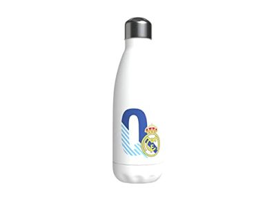 Real Madrid - roestvrijstalen waterfles, hermetische sluiting, met letter Q-ontwerp in blauw, 550 ml, witte kleur, officieel product (CyP Brands)