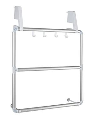 WENKO Portasalviette box doccia Compact - 4 ganci, Alluminio, 62.5 x 78 x 14.5 cm, Argento opaco