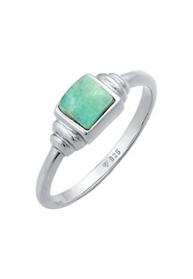 Elli Anelli Donne Solitario Vintage Quadrato Semplice con Amazzonite in Argento Sterlino 925 Placcato Oro