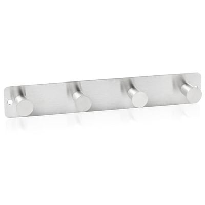RICOO Perchero de Pared Acero Inoxidable, Modelo MH025S-4, Elegante y Duradero, con 4 Ganchos para Recibidor, Cocina y Baño, Plata
