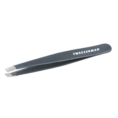 TWEEZERMAN Pinzetta (punte smussate inclinate, per sopracciglia, qualità professionale, acciaio inox), Pietra blu