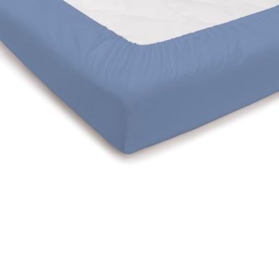 PENSIERI DELICATI Dubbellakan 180 × 200 cm, lakan under 2 rutor i enfärgad med hörn +30 Tillverkad i 100% bomull, tillverkad i Italien, ljusblå