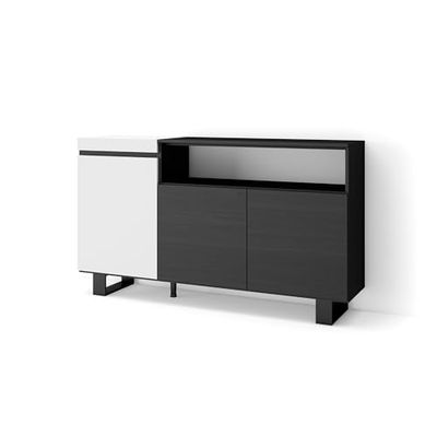Skraut Home | Credenza, Mobile, Cucina | Madia, mobile ingresso | 150x87x35cm | 3 Porte | Design industriale | Stile moderno | Bianco e nero