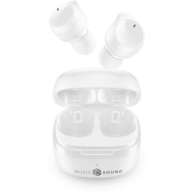 Music Sound - FLOW - Auricolare Bluetooth in-ear senza fili - Play Time 25 H - Bianco