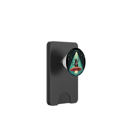 OVNI extraterrestre secuestra a un gato estrella de roca para aventuras espaciales y de roca PopSockets PopWallet para MagSafe
