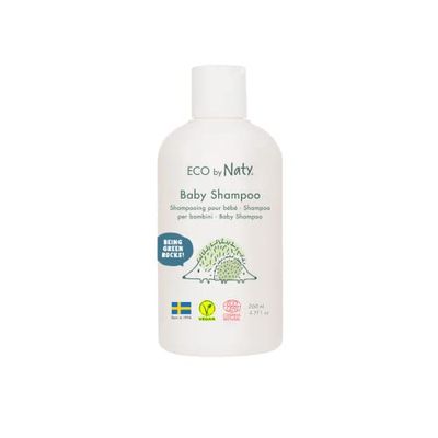 Eco by Naty, shampooing pour bébé, ingrédients bio d'origine végétale sans parfum, hypoallergénique et testé dermatologiquement, flacon de 200 ml