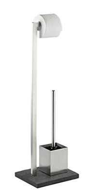 WENKO Combiné WC Slate Rock acier inox - Porte-brosse WC, Acier inoxydable, 23 x 73.5 x 19.5 cm, Satiné