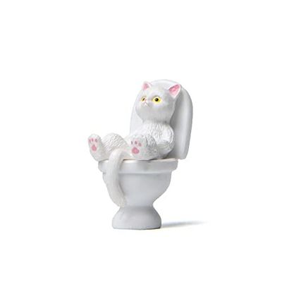 Op het toilet zitten, de buik bedekken, schattige katten-desktop-cartoon-decoratie (wit)