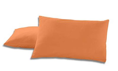 Pack de dos fundas de almohada de algodón color mango - 50x80 cm - 100% algodón - 144 hilos - Cierre en tapa y solapa. Gramage: 115