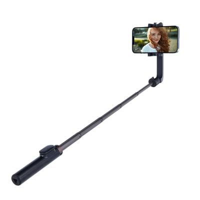Rollei Smartphone Selfie Tripod: mini trípode con disparador remoto, altura regulable hasta 65,6 cm. 3 en 1: trípode, palo selfie, Bluetooth, compacto y estable. ¡Ideal para viajes! (soporte de pinza)