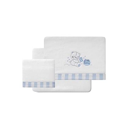 Interbaby Draps Coralina Honey Bear Blanc et Bleu pour nacelle et Poussette de bébé.