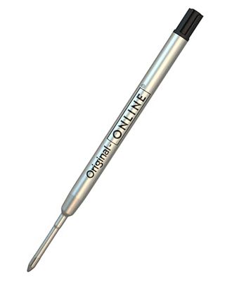 Recharge stylo à bille d`ONLINE, recharge bille métal international de grande capacité, largeur de trait M (moyen), indélébile, résistant à l´eau, 1 pièce, recharge de stylo à bille (noir)