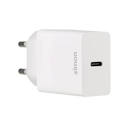 SIMON - USB-C-laddare, USB-kontakt med snabbladdning, 20,0 W mobilladdare (max), typ-C-snabbladdare, snabb laddningsteknik och strömförsörjning, vit