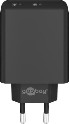 goobay 61757 Dual Port USB C-oplader 36W / snellader PD/universele USB-voeding/adapter/laadstekker/Fast Charger voor Samsung S22, iPhone/snellaadstekker/netstekker/zwart