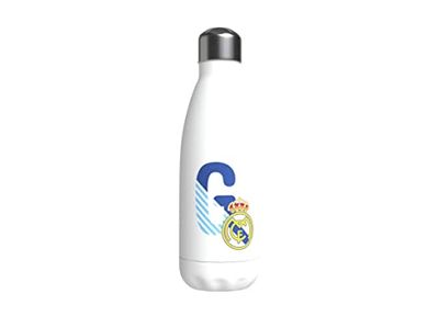 Real Madrid - roestvrijstalen waterfles, hermetische sluiting, met letter G-ontwerp in blauw, 550 ml, witte kleur, officieel product (CyP Brands)