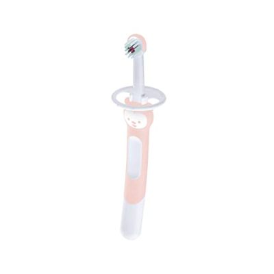 MAM Training Brush, Spazzolino Denti per Bambini con Manico Lungo, con Anello di Protezione, 5+ Mesi, Rosa