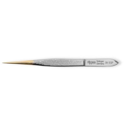 nippes Solingen Pinzette 39SGP in acciaio nichelato, lunghezza 9 cm, punta dorata, pinzette per sopracciglia, pinzette sottili per sopracciglia, colore argento
