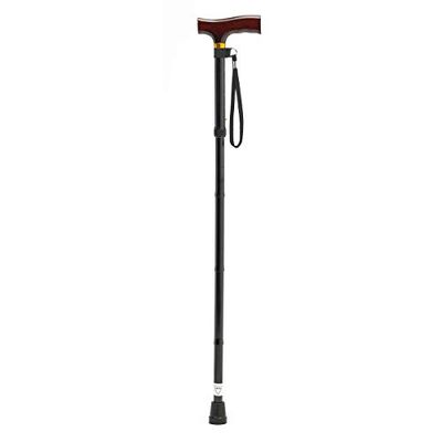 Homecraft Folding Coloured Walking Stick with Wooden Handle, Lightweight Adjustable Walking Cane for Balance, Mobility Aid, Black, 835-925mm