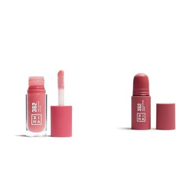 3INA MAKEUP - The Color Lip Oil 362 + The No-Rules Stick 362 - Bálsamo de Labios y Colorete Rosa 24h de Hidratación & Ácido Hialurónico + Colorete 3 en 1 Mejillas Labios y Ojos - Vegan - Cruelty Free