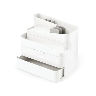 Wintem Organisateur de cosmétiques en plastique blanc avec 3 tiroirs modulables 27 x 25 x 18 cm – Idéal pour commander et organiser des pinceaux, des maquillages et des crèmes dans la salle de bain ou