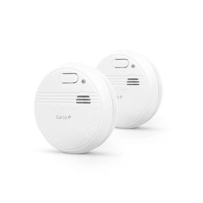 Garza - Pacote de 2 detetores de fumo padrão com sensor fotográfico, alarme 85 dB, indicador LED, botão teste, funcionamento sem cabo, bateria 9 V incluída, ideal para cozinhas e garagens
