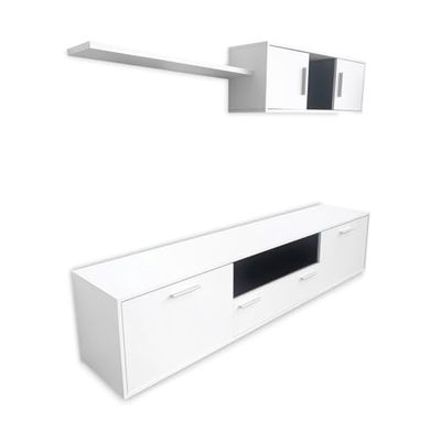 amuéblate online - Mueble de Salón Moderno, Módulos de Comedor, Modelo Atlas, Acabado en Blanco y Grafito, Medidas: 200 cm (Ancho) x 46 cm (Alto) 39.6 cm (Fondo)