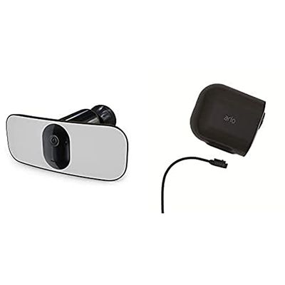 Arlo Pro 3 Floodlight Camera + Cavo di Ricarica Magnetica da Esterni, Nero