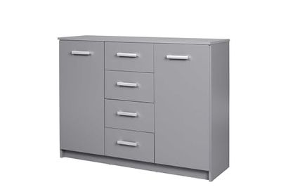 Inter Link - Cassettiera - Credenza moderna - Credenza - 4 cassetti - 2 ante - Grigio - 119 x 40 x 92 cm - Elenzio 2T4S