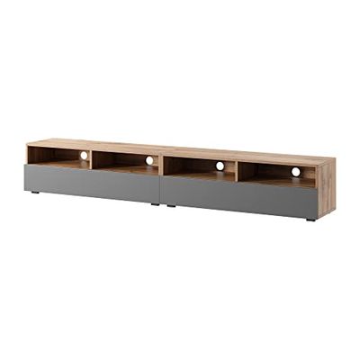 Selsey REDNAW - TV-meubel met twee lades – 200 cm - wotan eiken / grijs glanzend