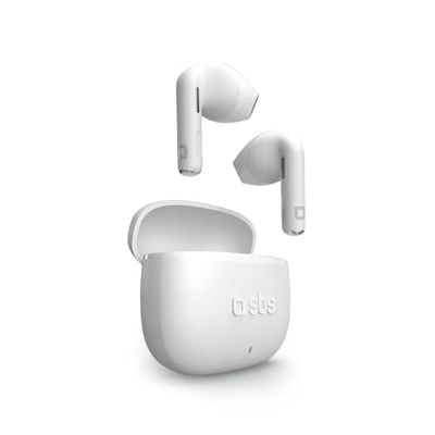SBS Go Pods TWS Semi-in-ear hoofdtelefoon, True Wireless Stereo, oplaadhoes, geïntegreerde microfoon, touch-bediening, voor smartphone, tablet, laptop, 12 uur afspelen, wit
