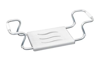 WENKO Siège de baignoire Secura | Aide bain senior avec structure en aluminium robuste et réglable | Capacité jusqu'à 120 kg | Dimensions 55-65 x 18 x 26 cm | Couleur blanche et aluminium