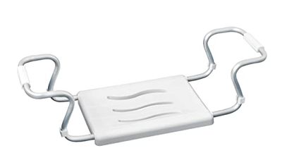 WENKO Siège de bain Secura blanc, extensible, capacité de charge de 120 kg, plastique, 55-65 x 18 x 26 cm, blanc