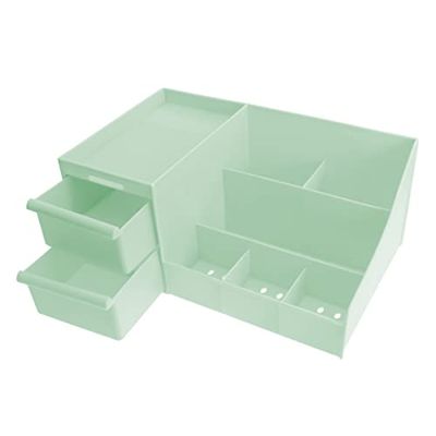 Makeup Organizer, Cosmetics with Drawers, Desk Box for Storing Creams, Makeup 28 cm x 13 cm x 17 cm (Green)